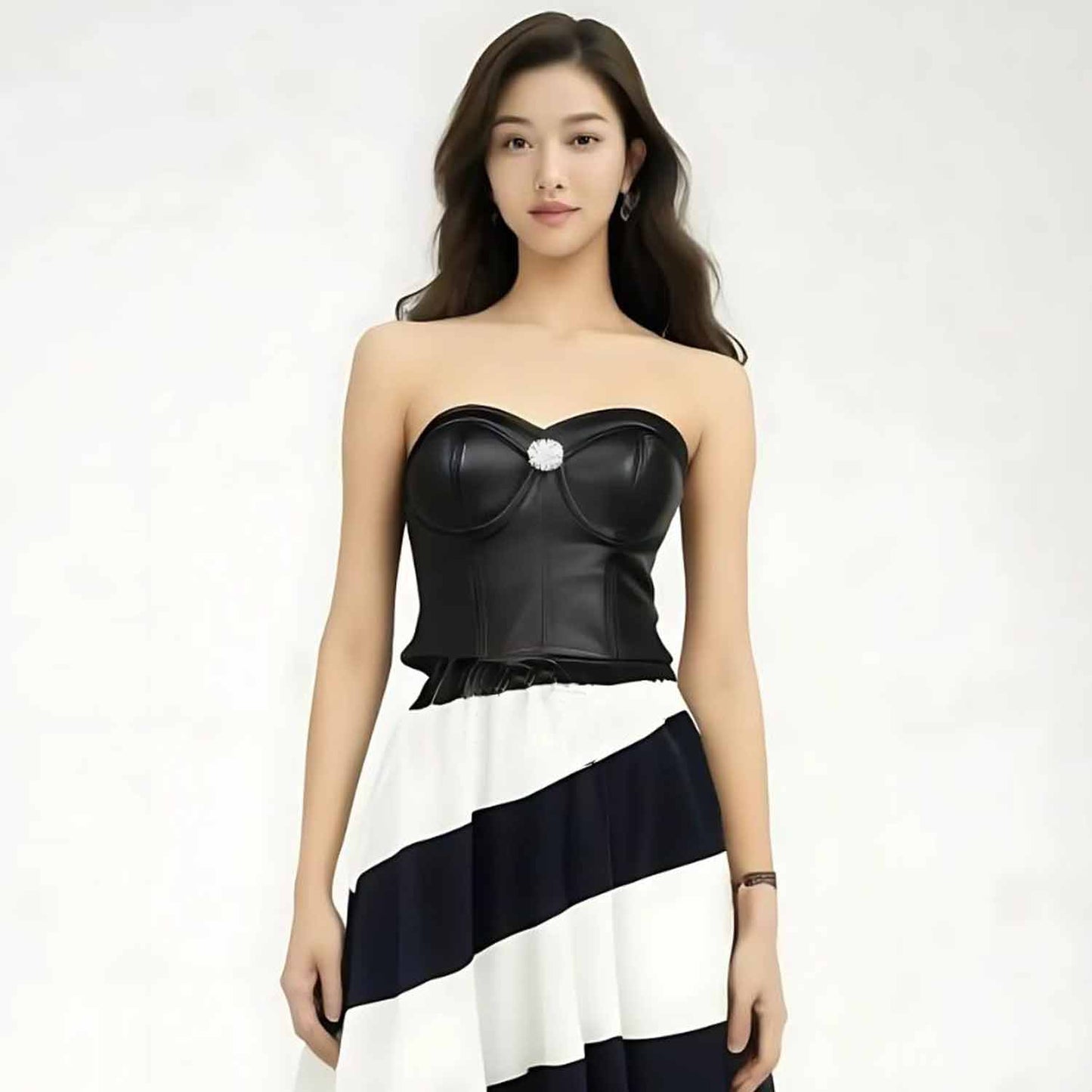 Saint Livia Women Black Leather Bustier