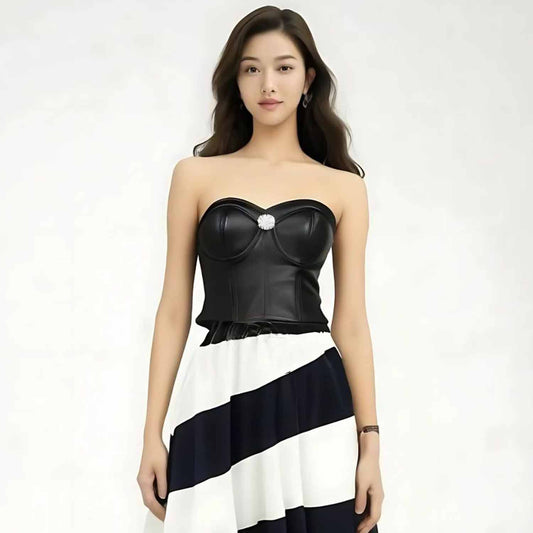 Saint Livia Women Black Leather Bustier