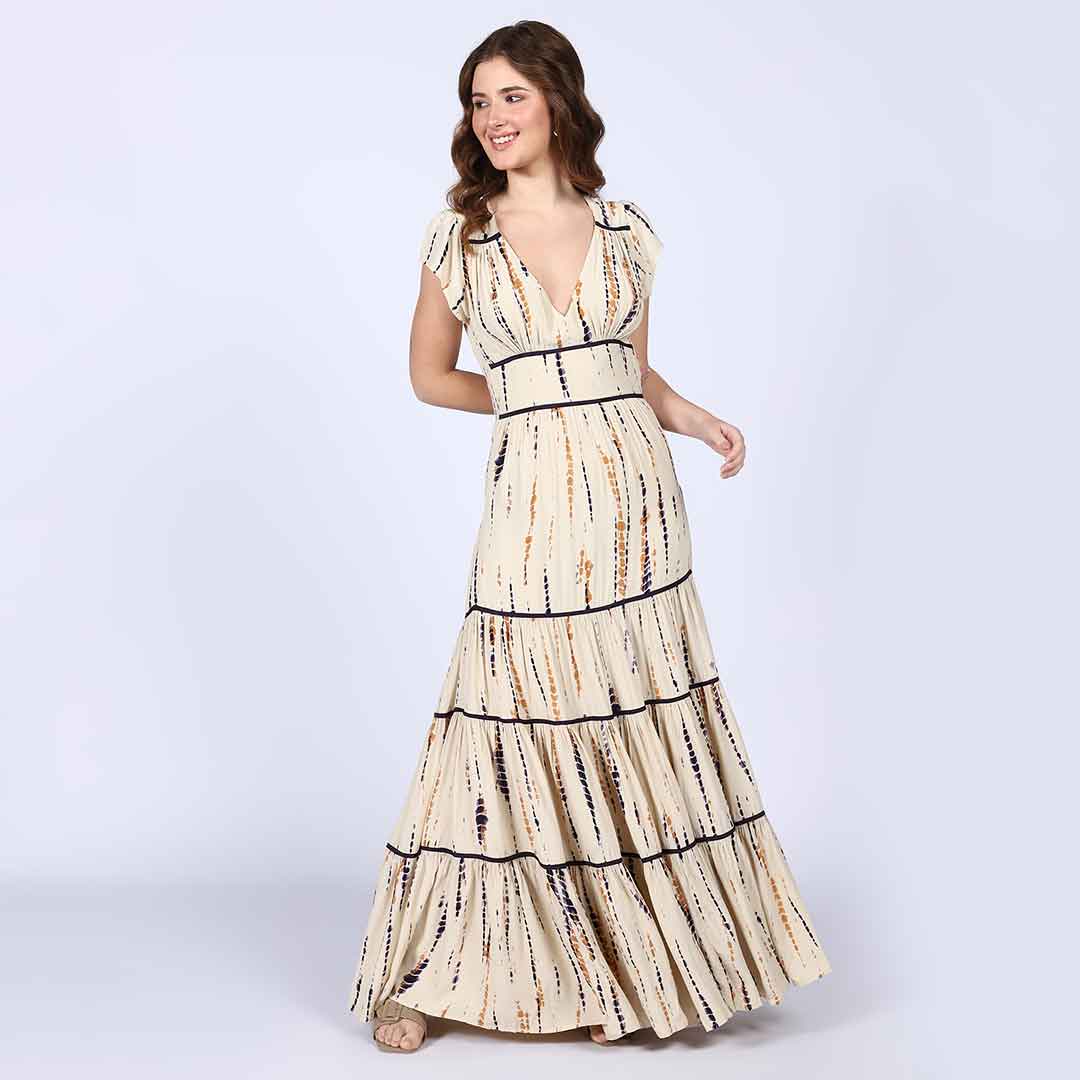 Saint Womens Ivory Tiered Viscose Maxi Dress