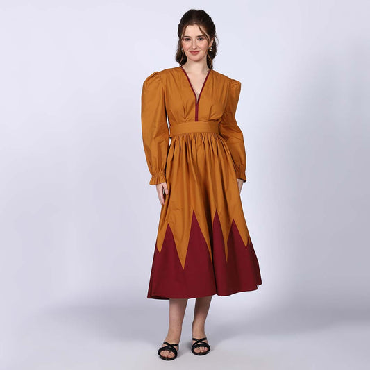 Saint Womens V-Neck Yellow Cotton Poplin Maxi Dress