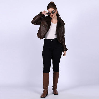 Saint Darcy Brown Leather Women Biker Jackets