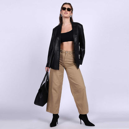 Saint Irida Women Black Leather Blazer