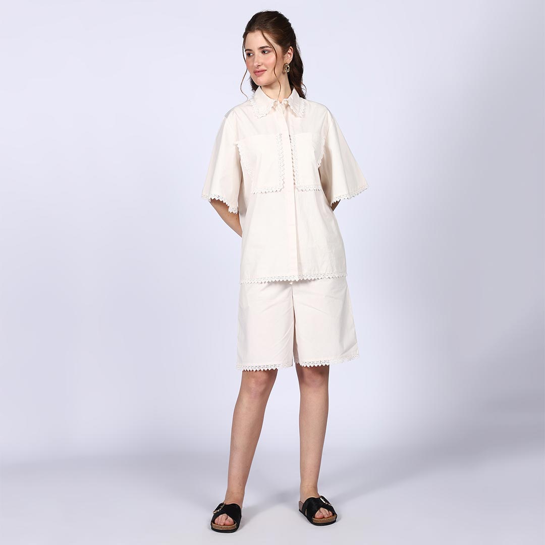 Saint Womens Ivory Cotton Poplin Co-ord Set