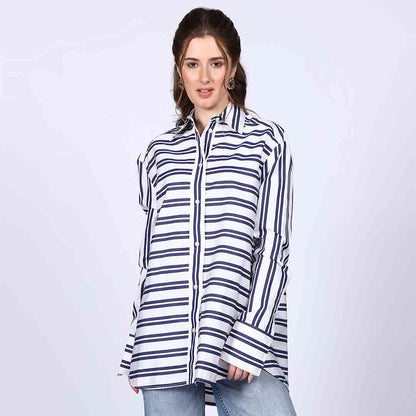 Saint Womens Blue Stripe Cotton Shirt
