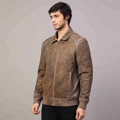 Saint Carter Grey Leather Men's Jackets