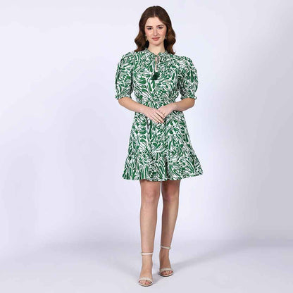 Saint Womens Green Metallic Cotton Poplin Short Dress