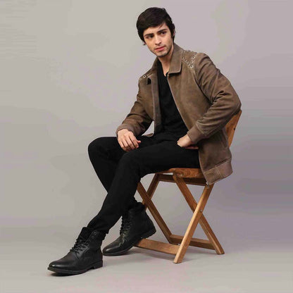 Saint Carter Grey Leather Men's Jackets