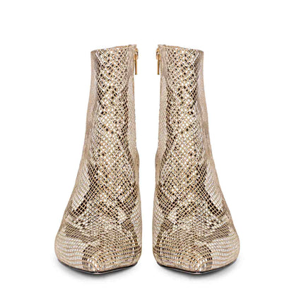 Trendy snake print ankle boots with kitten heels by Saint Lottie.