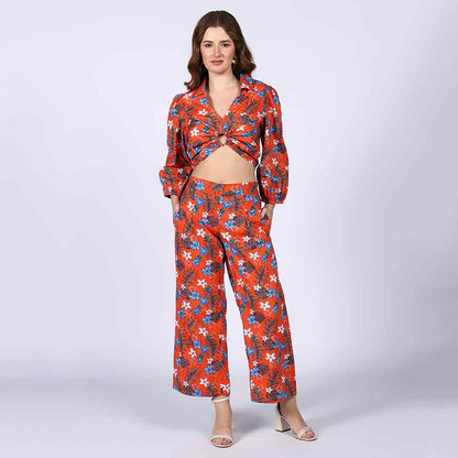 Saint Womens Orange Floral Cotton Poplin Co-ord Set