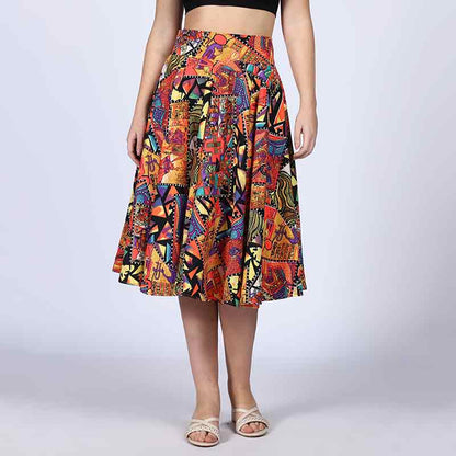 Saint Womens Multi Cotton Printed Pleated Skirt