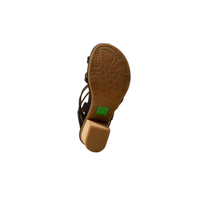 El Naturalista Black Embellished Leather Block Sandals with Buckle