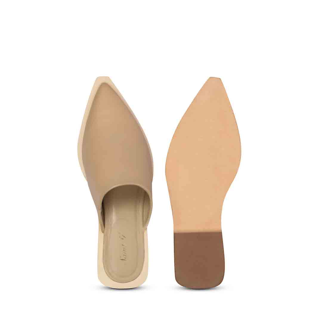 Saint Jules Beige Leather Flat Mules