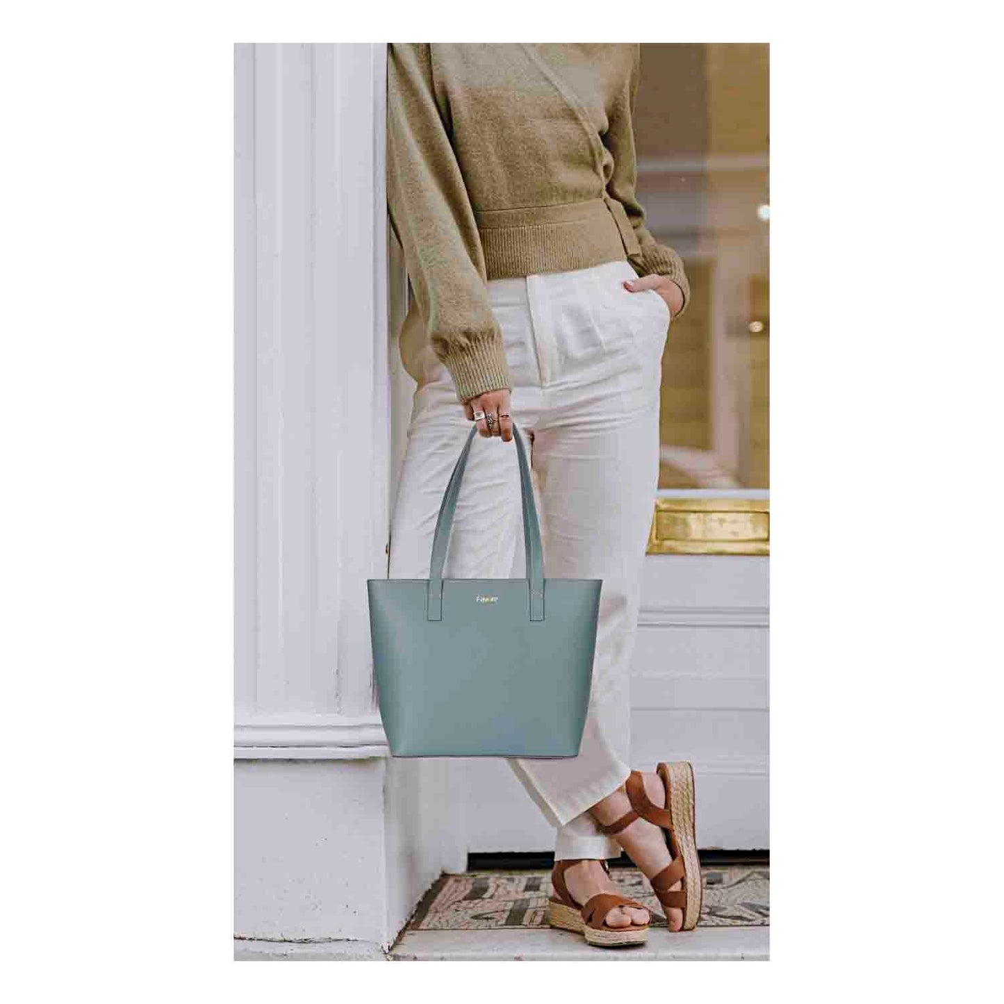 Favore Textured Navy Leather Structured Shoulder Bag With a Small Pouch