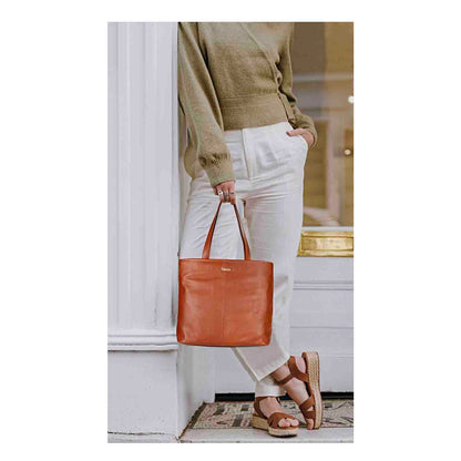 Favore Tan Leather Oversized Structured Hobo Bag