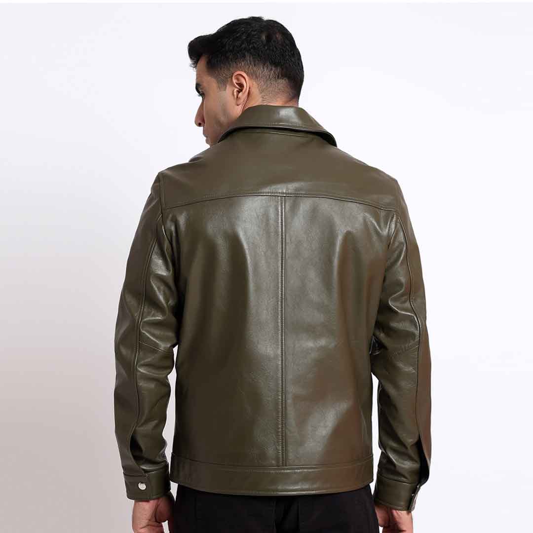 Saint Ruben Olive Leather Men's Jacket With Collars