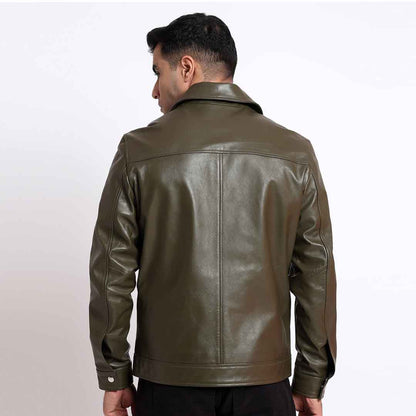 Saint Ruben Olive Leather Men's Jacket With Collars