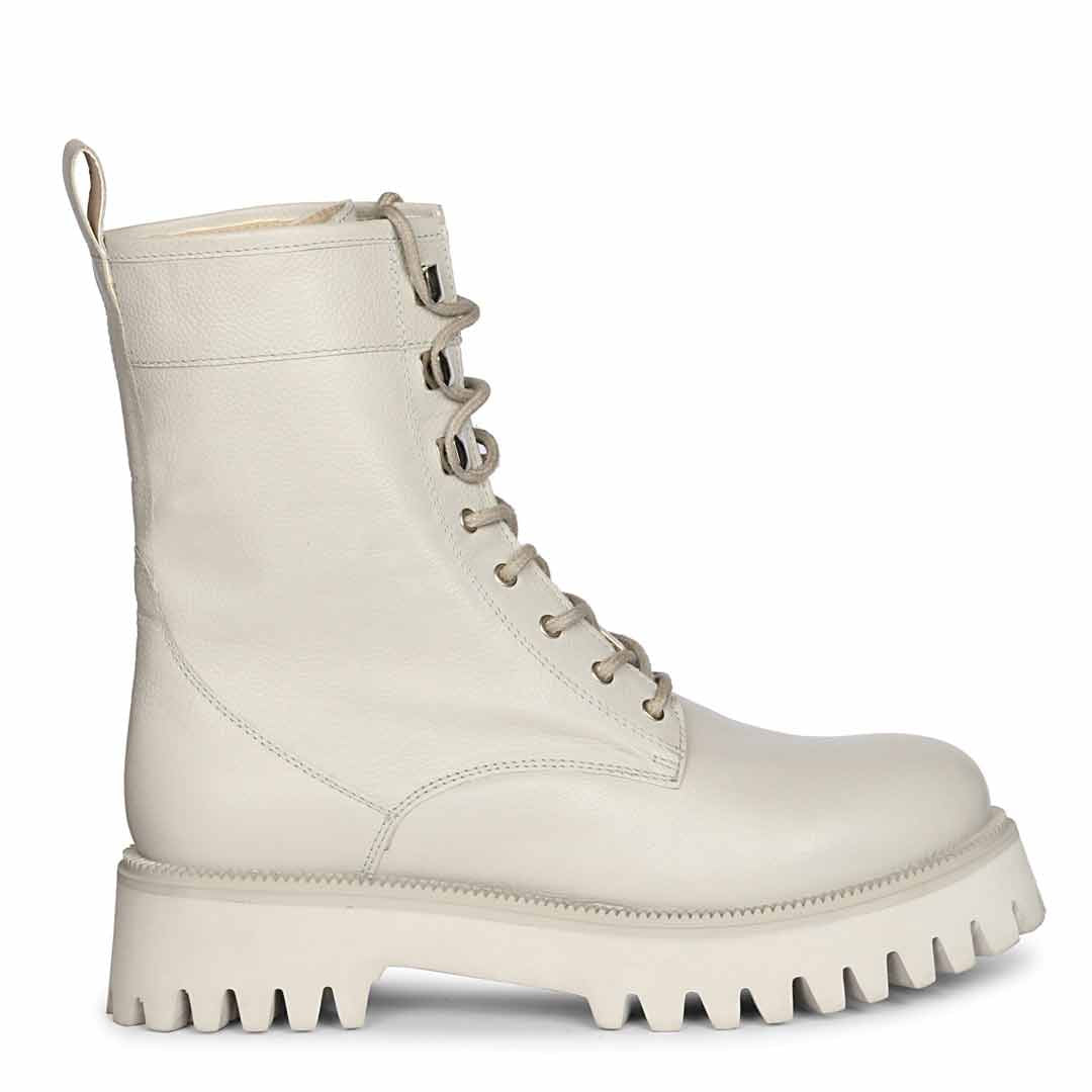 Saint Anastasia Ivory Leather Lace Up High Ankle Boots