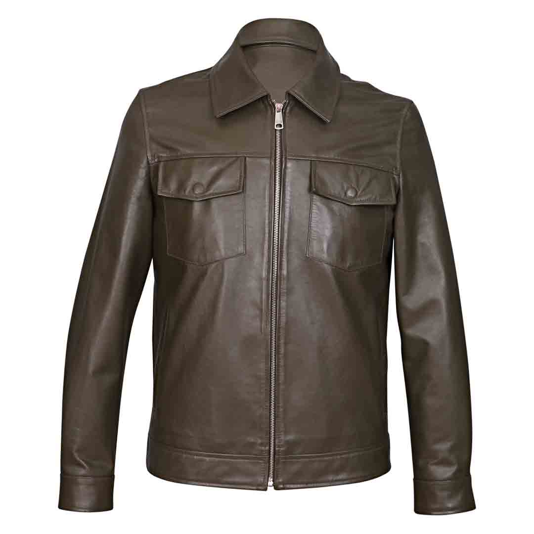 Saint Ruben Olive Leather Men's Jacket With Collars