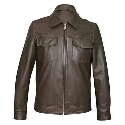 Saint Ruben Olive Leather Men's Jacket With Collars