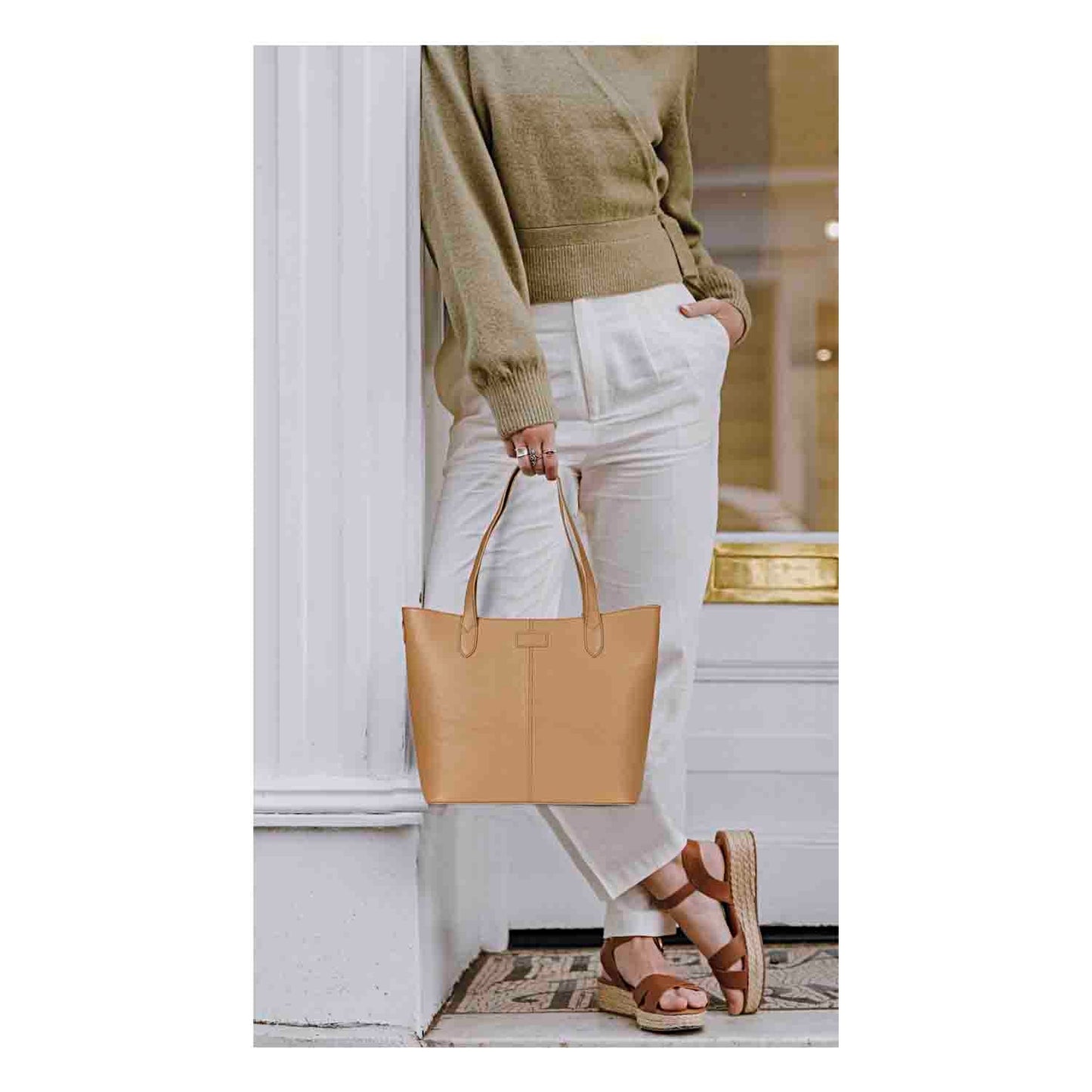 Favore Tan Leather Structured Shoulder Bag