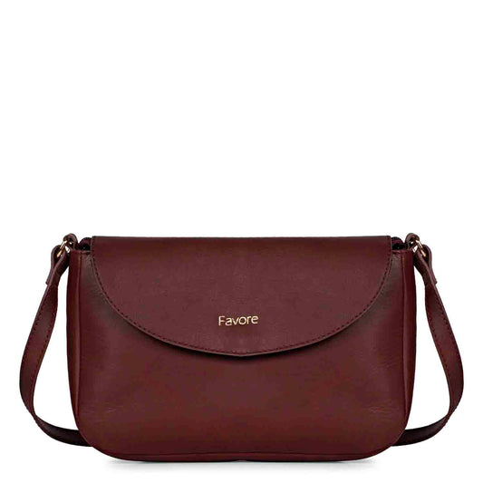 Favore Dark Brown Womens  Leather Structured Sling Bag