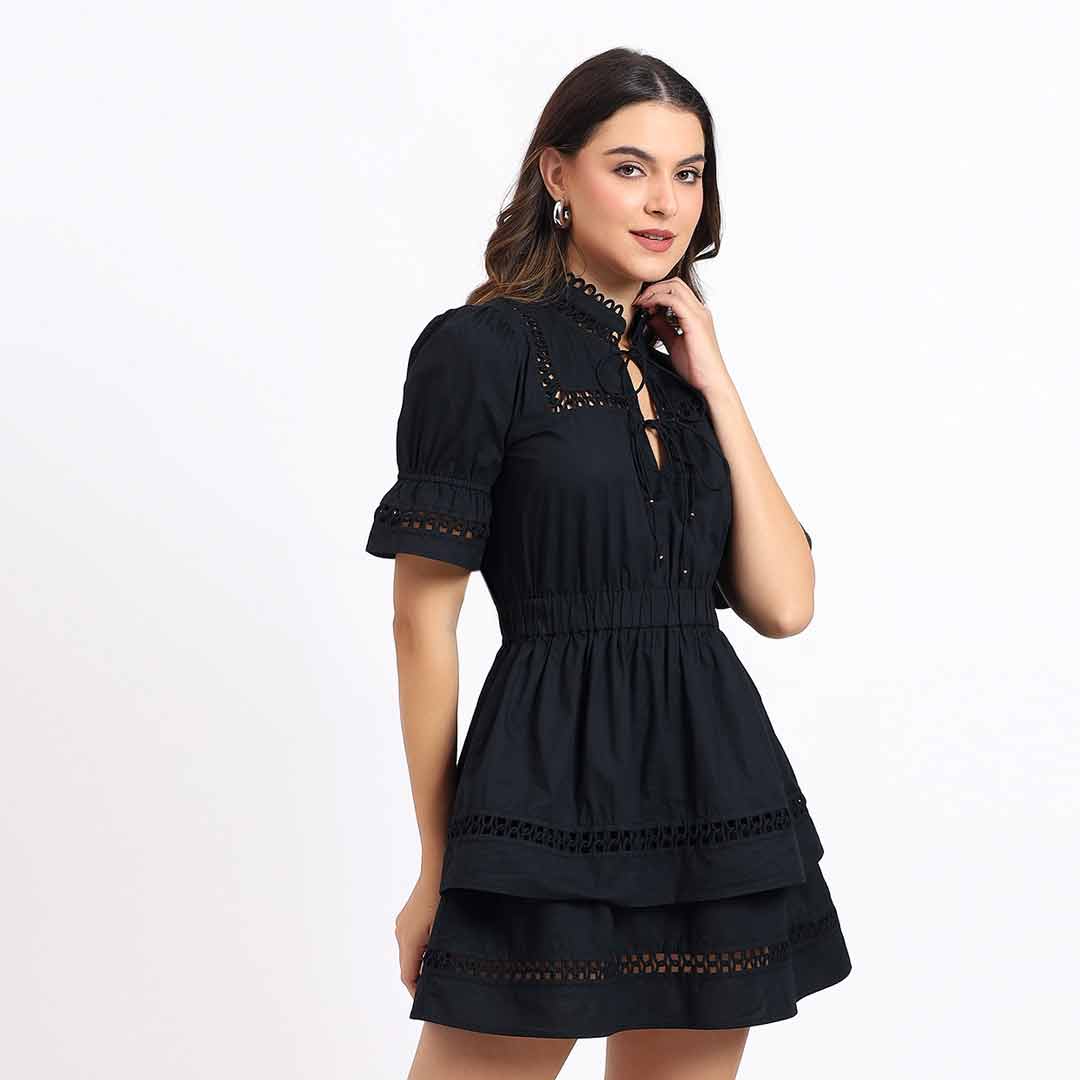 Saint Womens Black Solid Cotton Short Dress