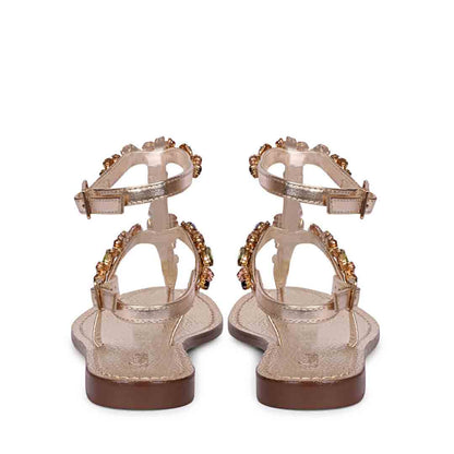 Saint Zuri Multi Stone Embellished Platin Leather Sandals