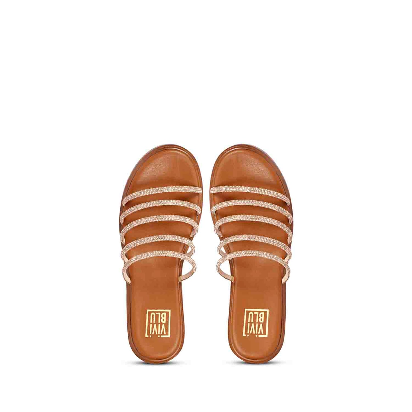 ViviBlu Tan Leather Platform Sandals Embellished With Gold Straps