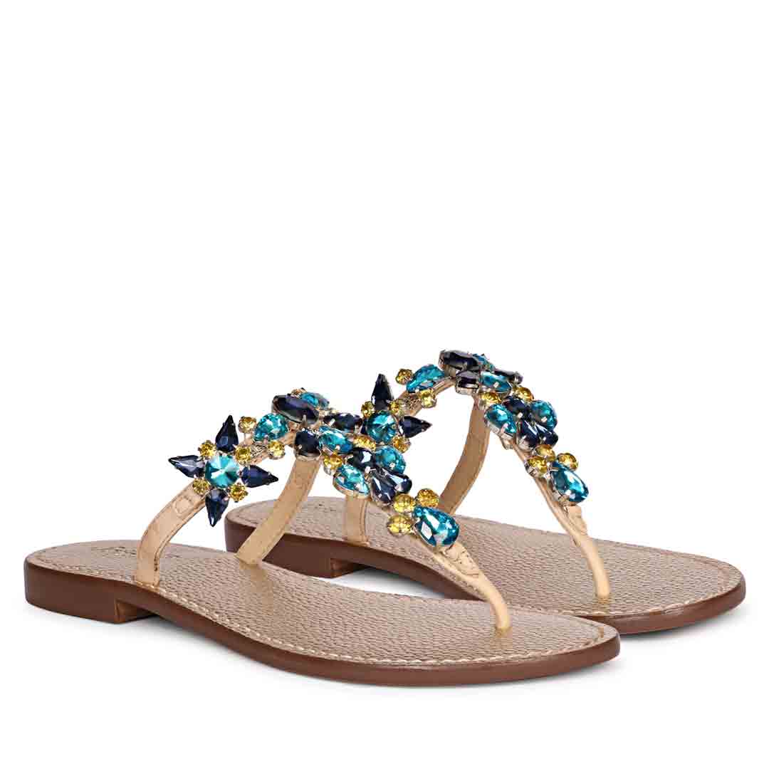 Saint Fleur Multi Stone Embellished Natural Leather Flats