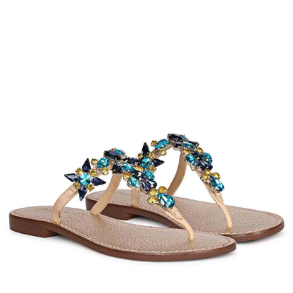 Saint Fleur Multi Stone Embellished Natural Leather Flats