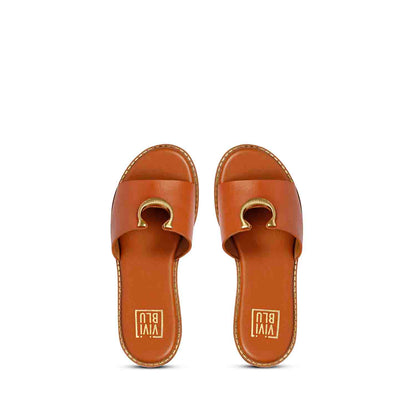 ViviBlu Tan Leather Flat Sandals