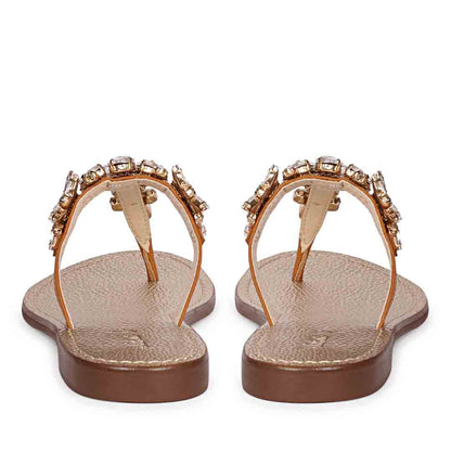 Saint Fleur Multi Stone Embellished Tan Leather Flats