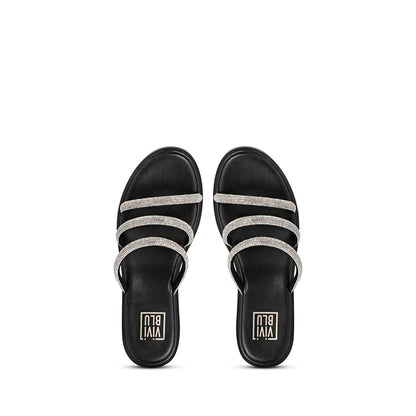 ViviBlu Black Leather Platform Sandals Embellished With White Straps