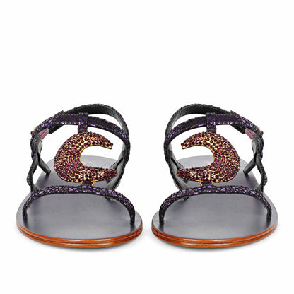Saint Daisy Purple Leather Flat Sandal
