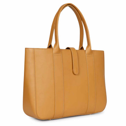 Favore Tan Leather Oversized Structured Handheld Bag