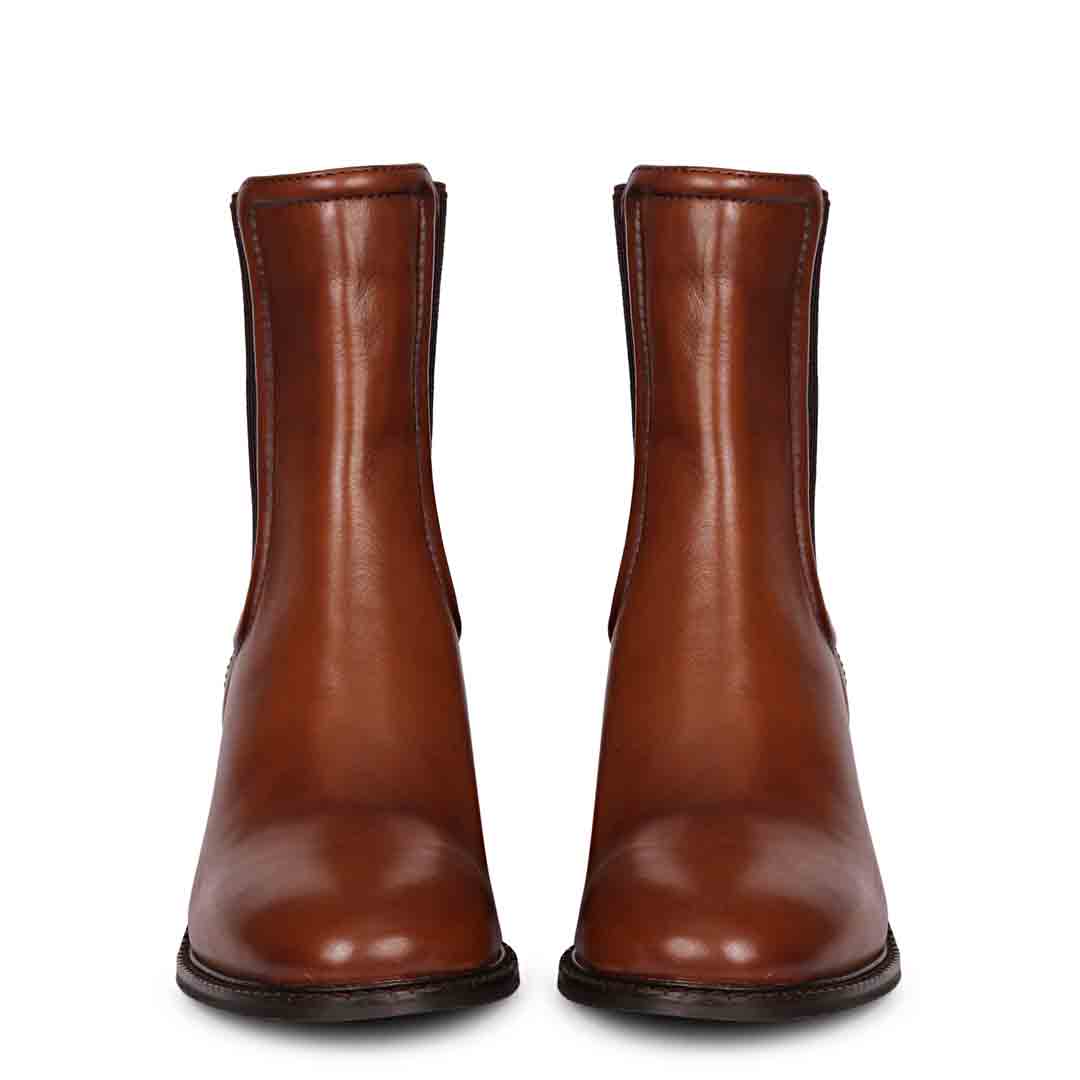 Saint Zoie Camel Leather High Ankle Chelsea Boots