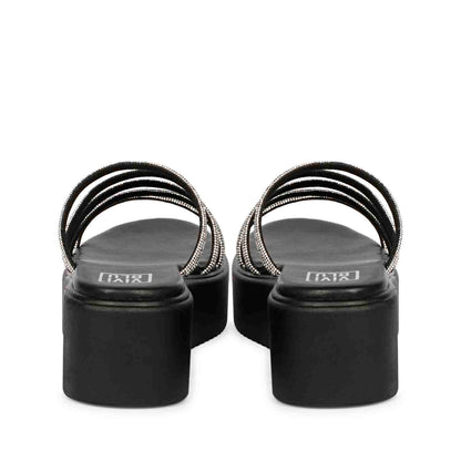 ViviBlu Black Leather Platform Sandals Embellished With White Straps