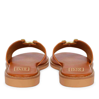 ViviBlu Tan Leather Flat Sandals