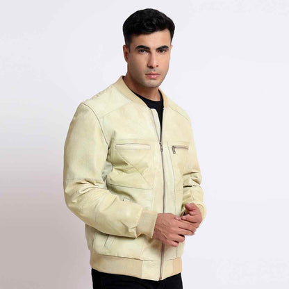 Saint Edith Beige Leather Men's Bomber Jackets