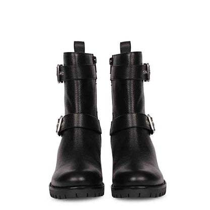 Saint Erika Double Buckle Black Leather High Ankle Boots