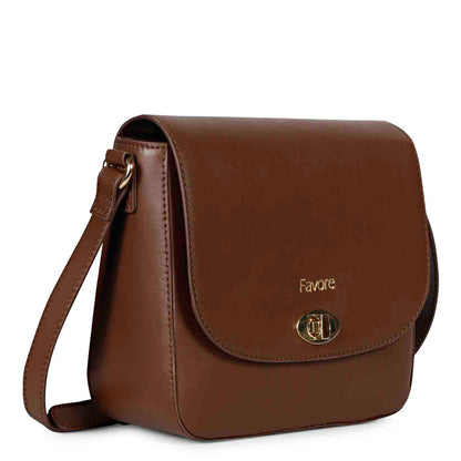 Favore Dark Brown Womens  Leather Structured Sling Bag