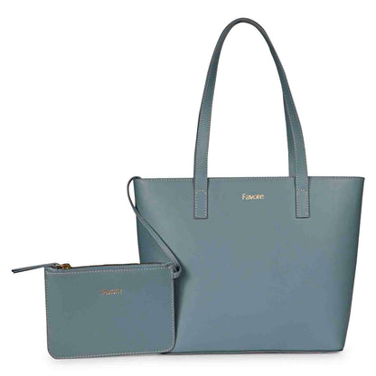 Favore Textured Navy Leather Structured Shoulder Bag With a Small Pouch