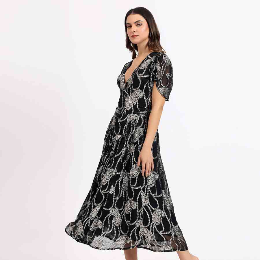 Saint Womens Black Printed Midi Dress