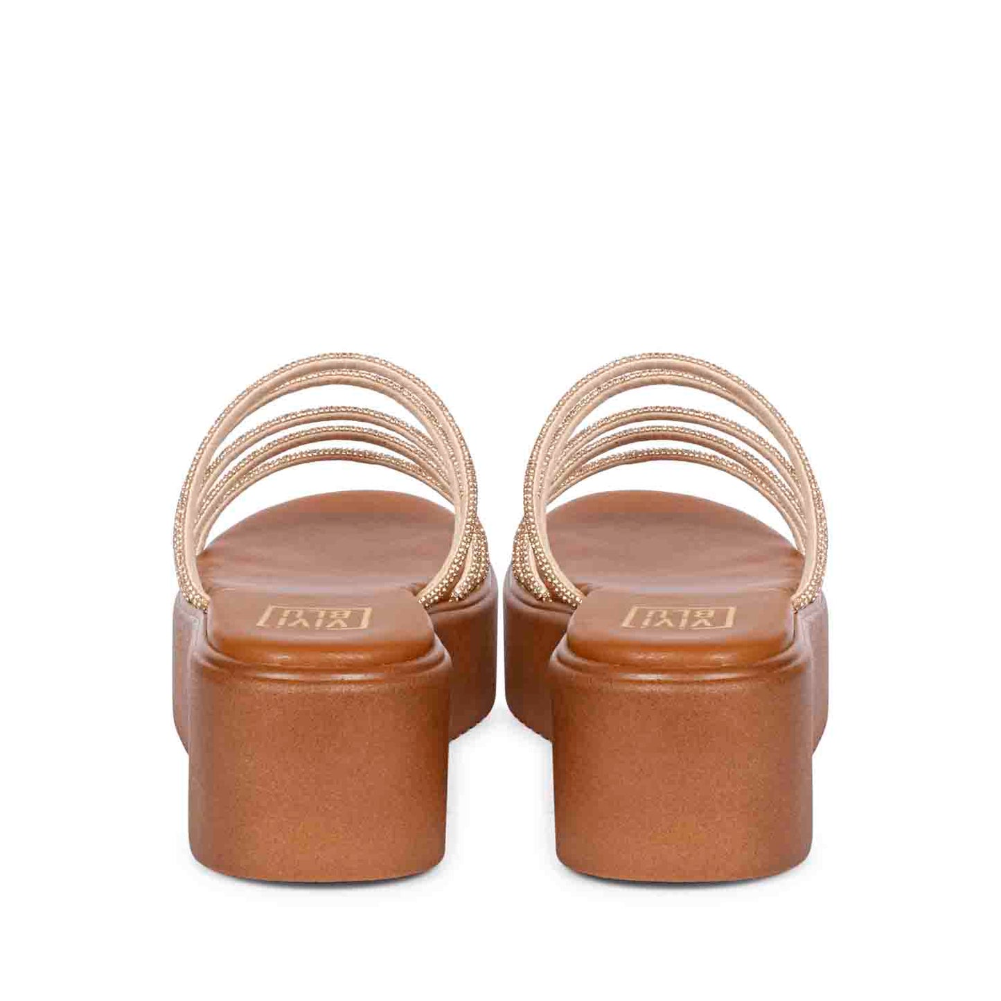 ViviBlu Tan Leather Platform Sandals Embellished With Gold Straps