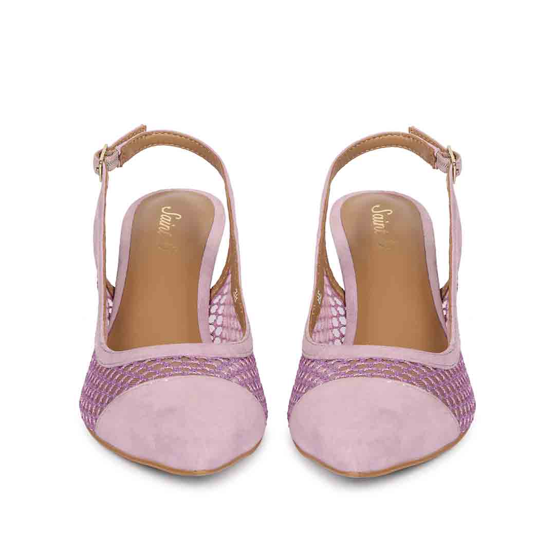 Saint Katy Lilac Leather & Premium Net Slingback Pumps