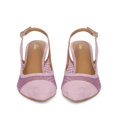 Saint Katy Lilac Leather & Premium Net Slingback Pumps