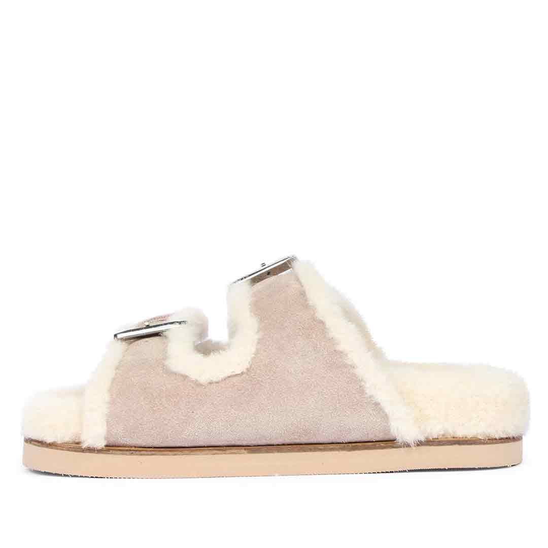Saint Cosima Fur Taupe Suede Leather Snug Sandals