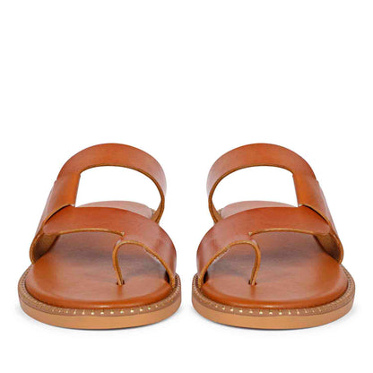 ViviBlu Tan Leather Flat Sandals