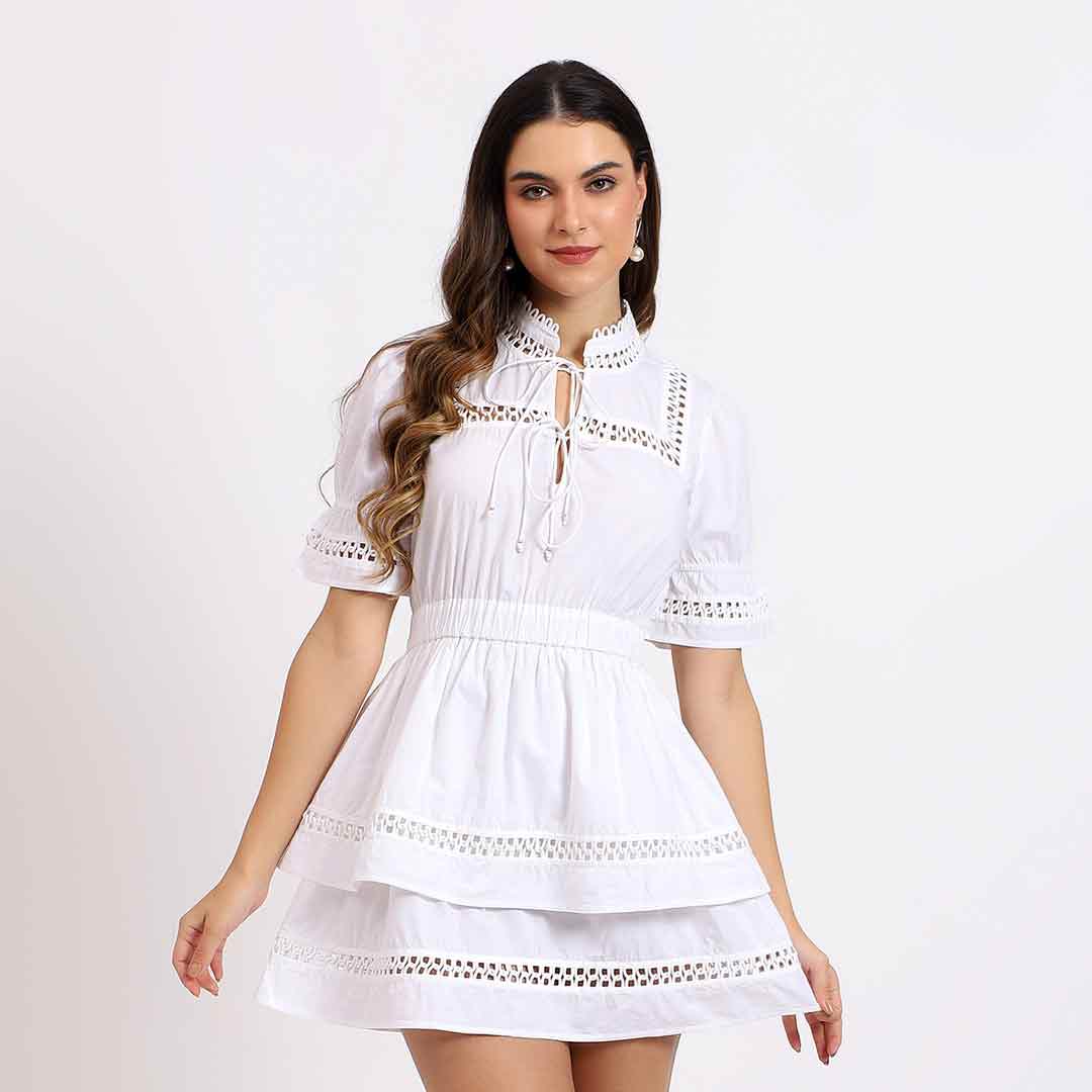 Saint Womens White Solid Cotton Short Dress