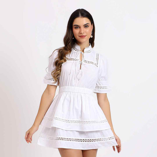 Saint Womens White Solid Cotton Short Dress